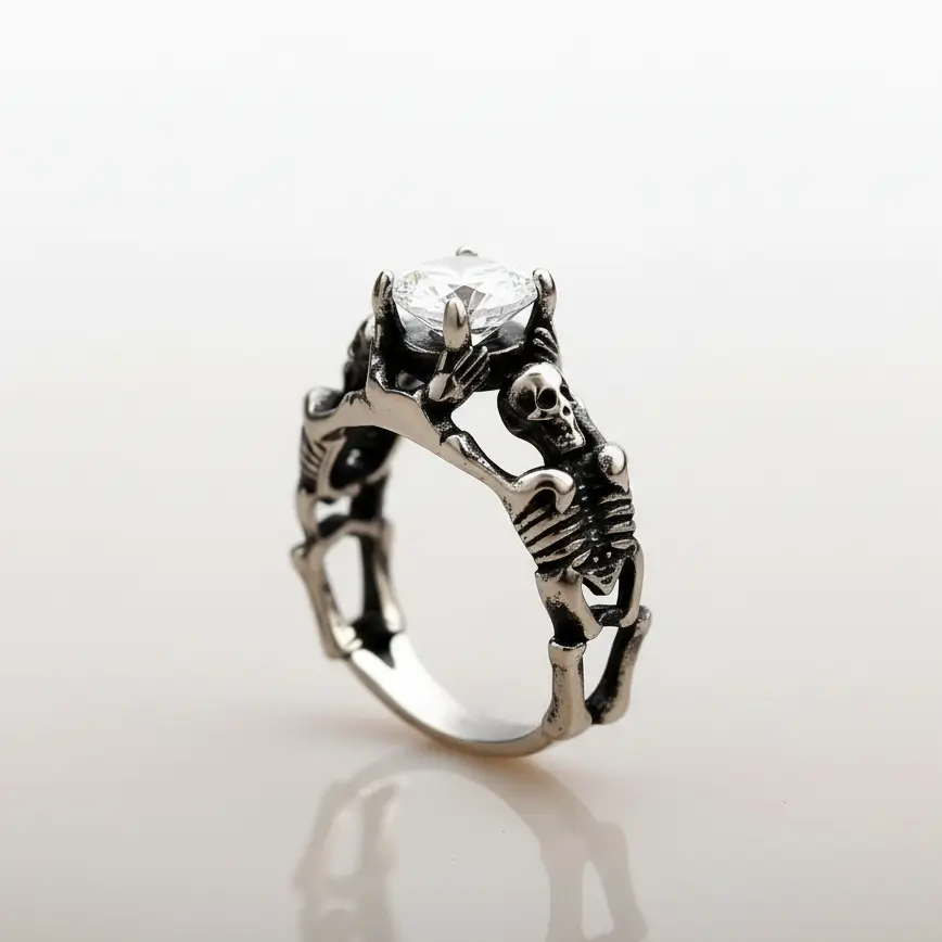 Bague du Pacte Scellé argentée ornée d’une gemme blanche type diamant.