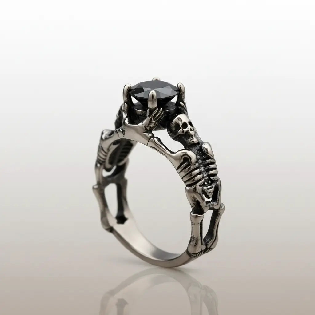 Bague du Pacte Scellé argentée avec gemme noire.