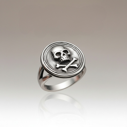 Chevalière pirate en acier inoxydable avec crâne et sabres croisés argentés, plus fine et légère, bijou marin.