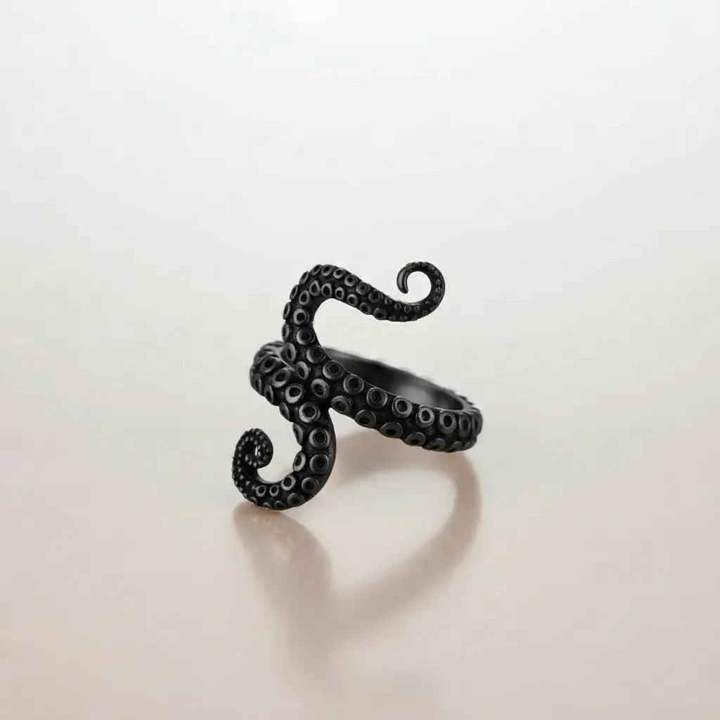 Bague tentaculaire noire inspirée des créatures des profondeurs.