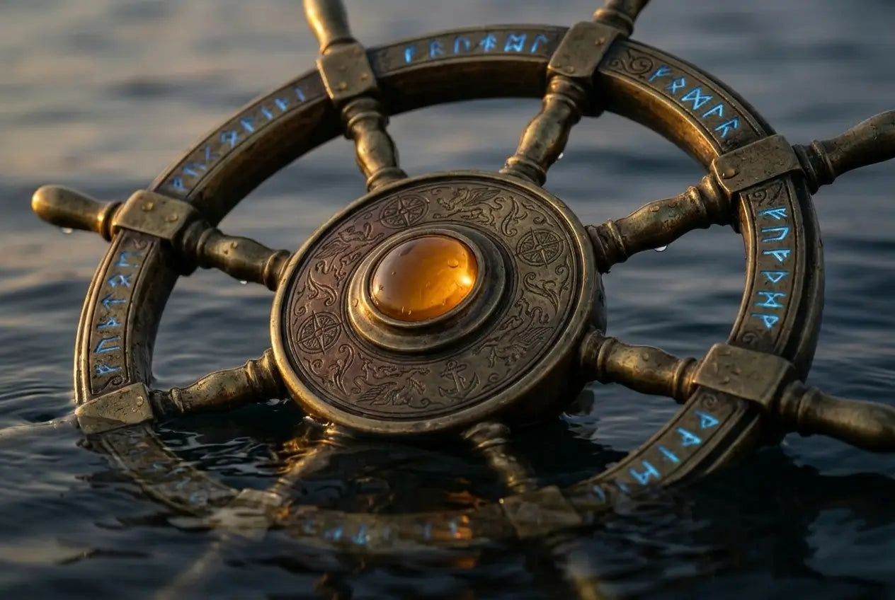 Barre du gouvernail d'Orée flottant au milieu de l'océan.