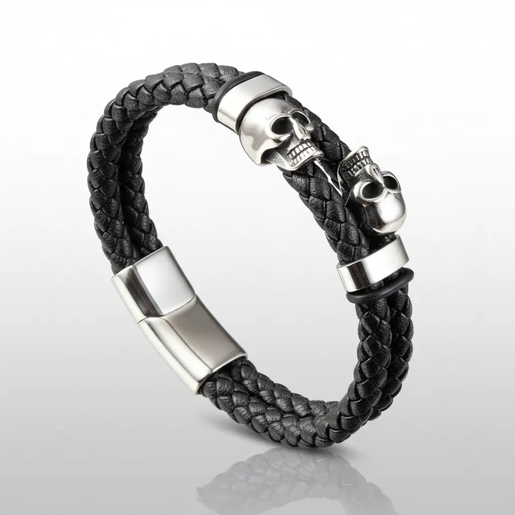 Bracelet Duel des Crânes d’Acier version argentée sur fond clair.