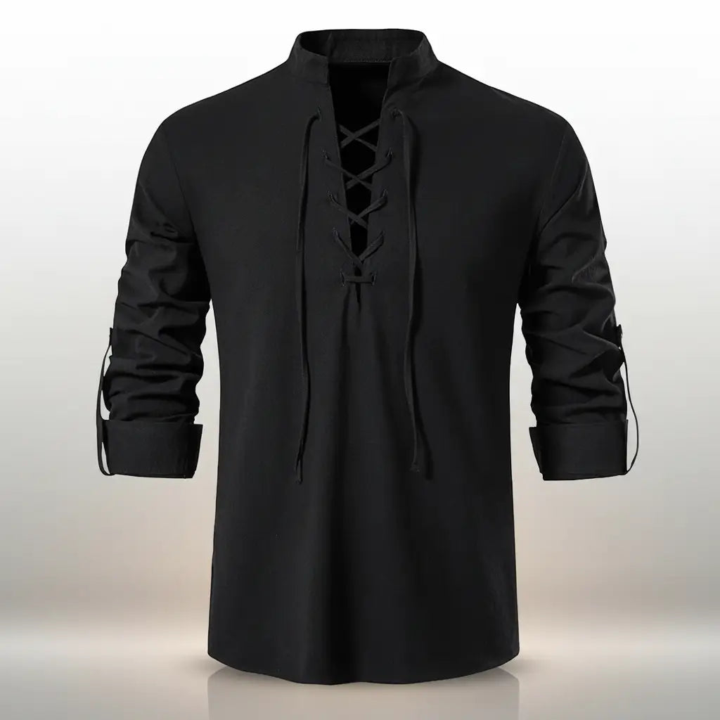 Chemise du navigateur des mers noire vue de face, col à lacet marin.