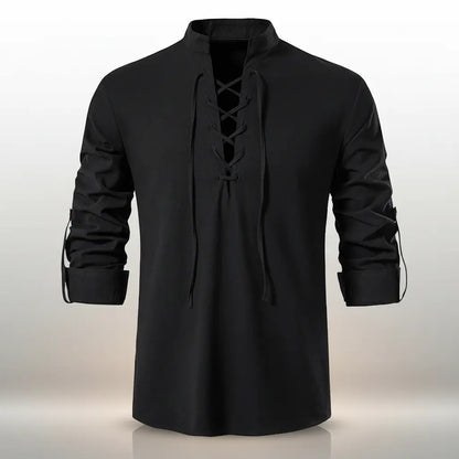 Chemise du navigateur des mers noire vue de face, col à lacet marin.