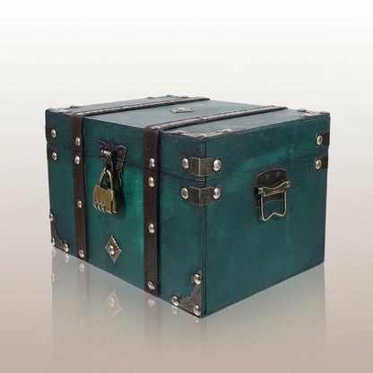 Coffre émeraude des mers fermé, coffre pirate bleu de la gamme Trésor.