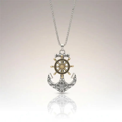 Collier Gouvernail version dorée rotative, bijou marin en acier 316L avec détails dorés