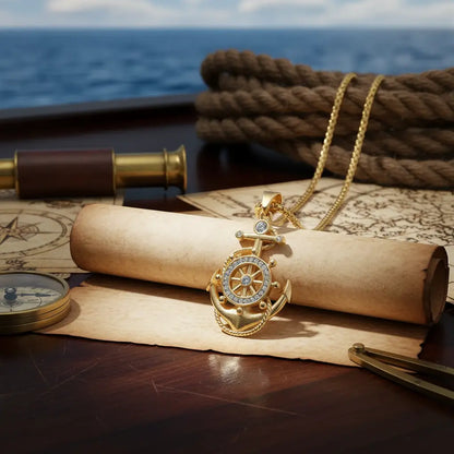 Collier du Commandement posé sur une carte marine dans une ambiance de navigation.