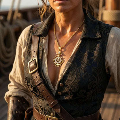 Collier du Commandement porté par une femme dans un univers pirate élégant.