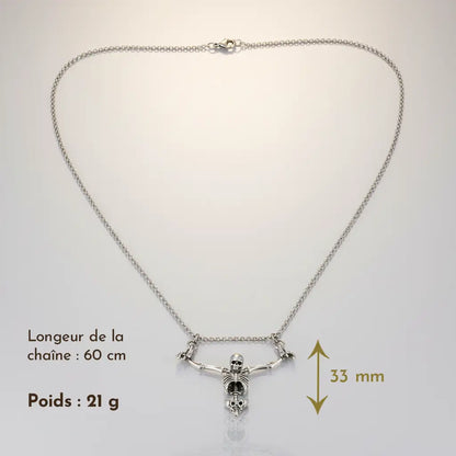 Dimensions et poids du collier squelette captif, pendentif pirate détaillé.