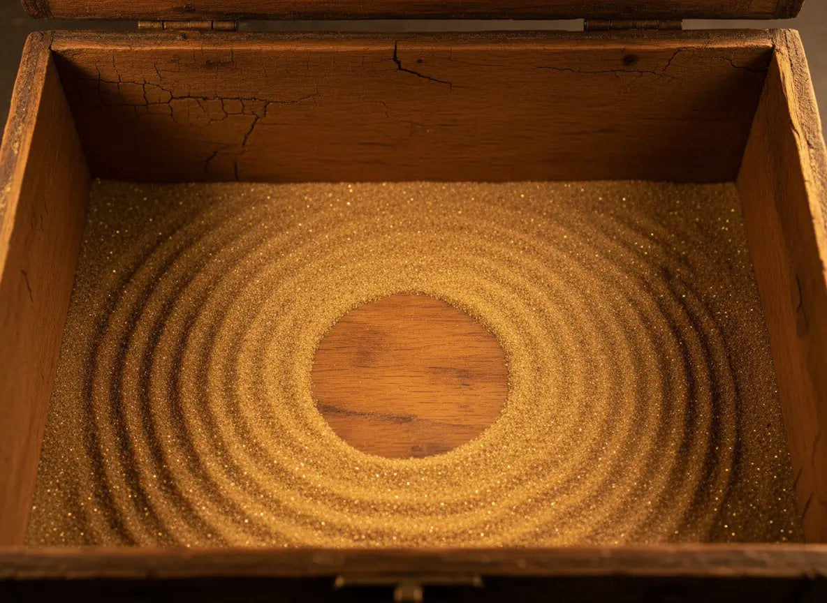 Intérieur vide du coffre avec uniquement des traces de sable  circulaires.