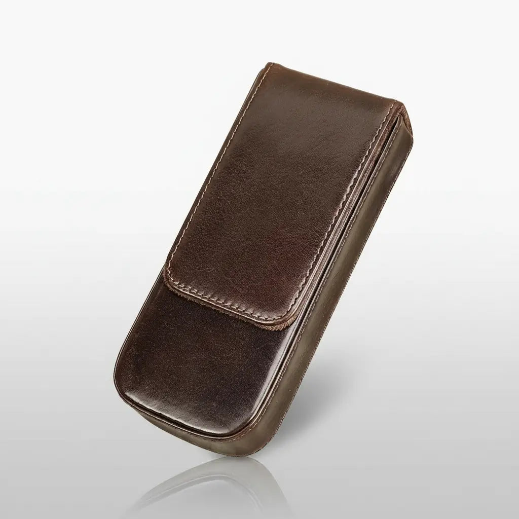 Étui en cuir du cartographe coloris marron, rangement élégant pour stylos.