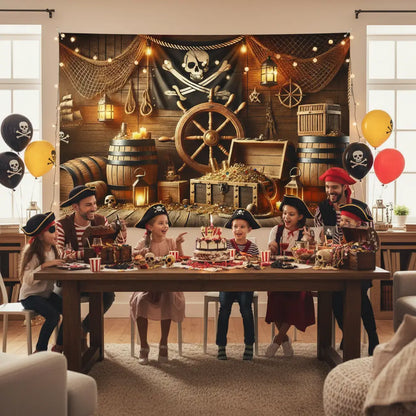 Fond pirate salle au trésor utilisé pour une fête pirate avec enfants.
