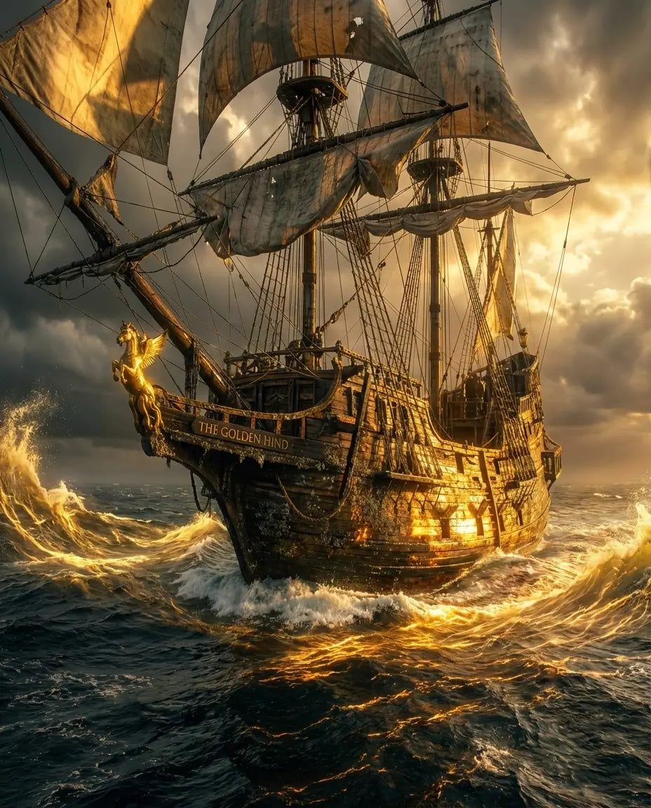 Navire du Gouvernail d'Orée naviguant sur une mer agitée.