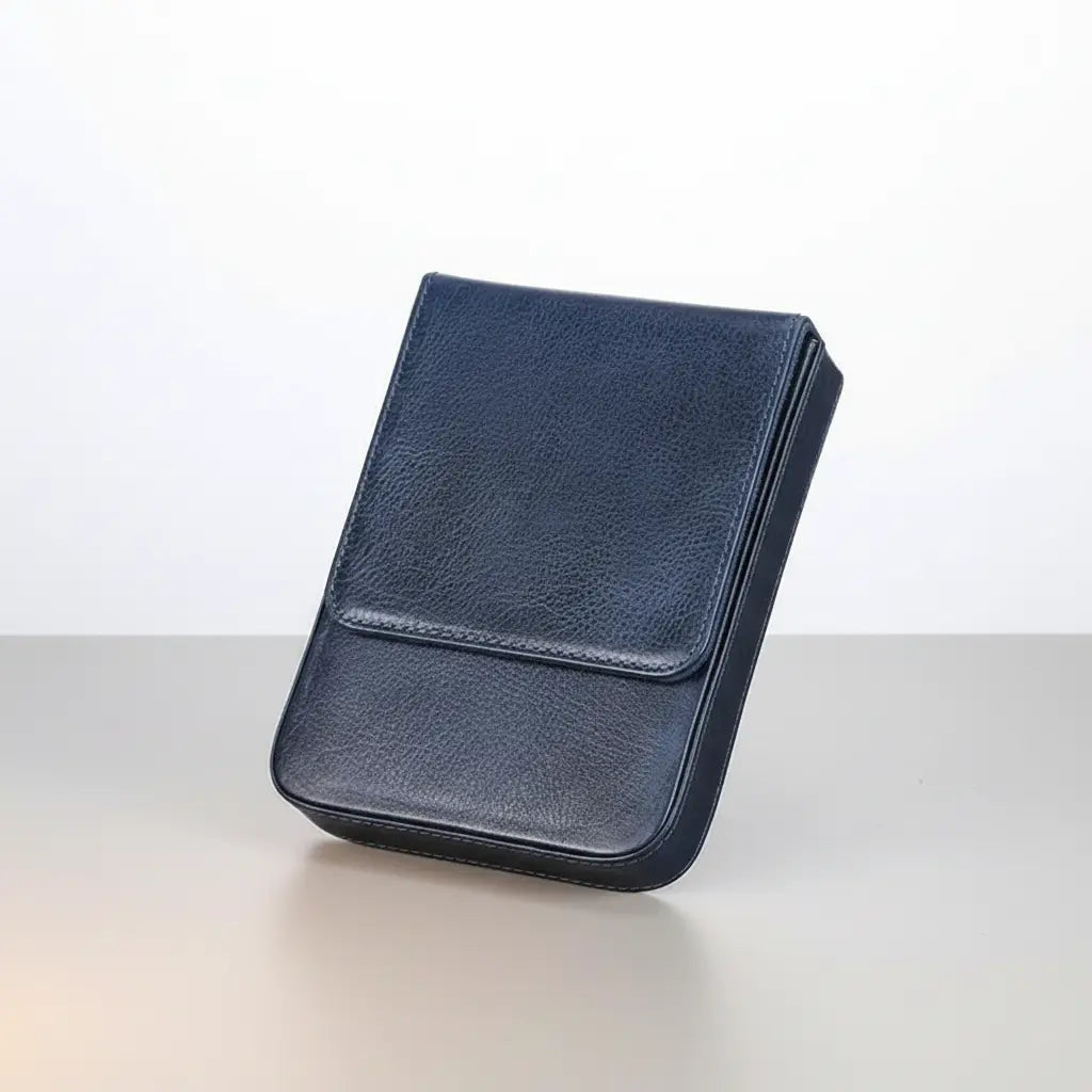 Grand étui du navigateur en cuir bleu, étui grand format pour stylos.