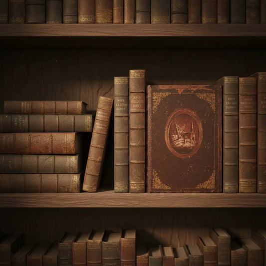 Grimoire Matriochkas camouflé dans un rayonnage de livres anciens.