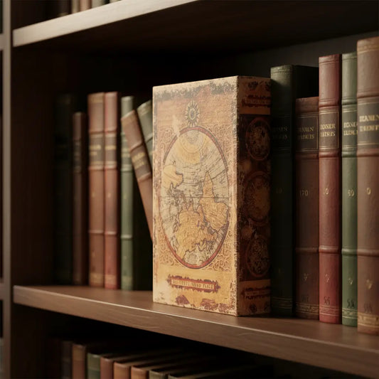 Grimoire secret du navigateur dissimulé parmi des livres dans une bibliothèque.