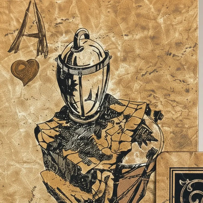 Carte As de Cœur du jeu Pirate Maudit, illustration d’un chevalier squelette sur papier vieilli.