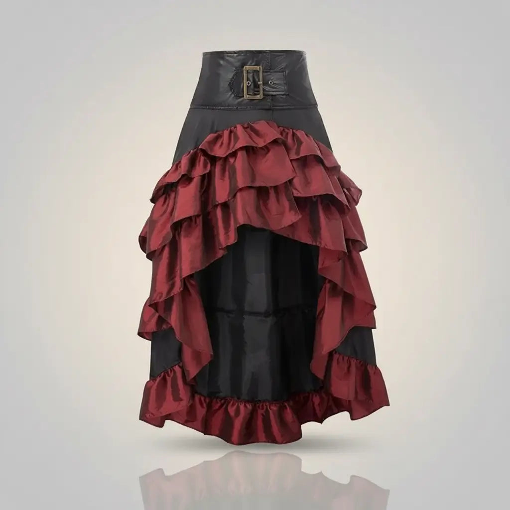 Jupe longue des vents marins rouge bordeaux, tenue pirate élégante et rebelle.