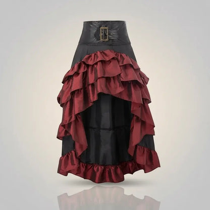 Jupe longue des vents marins rouge bordeaux, tenue pirate élégante et rebelle.