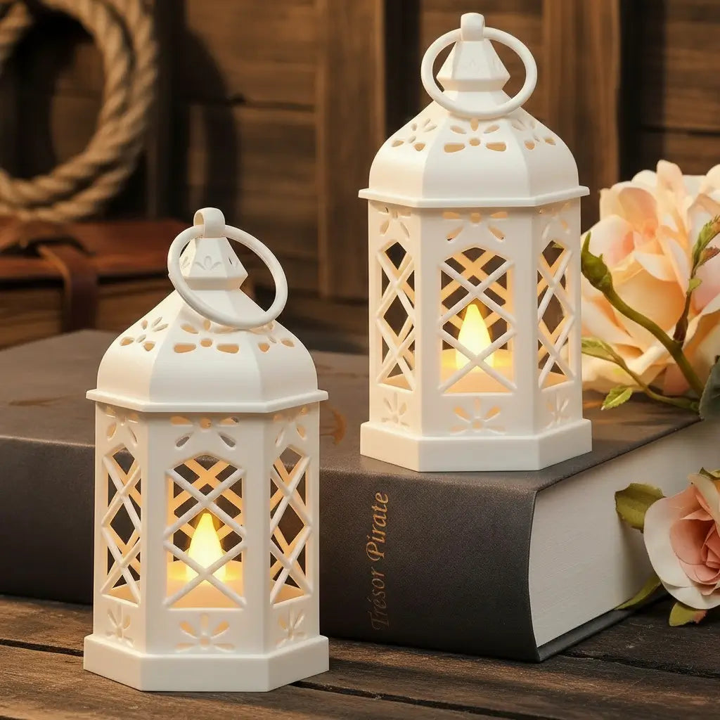 Lanternes rétro blanches utilisées comme décoration lumineuse intérieure.