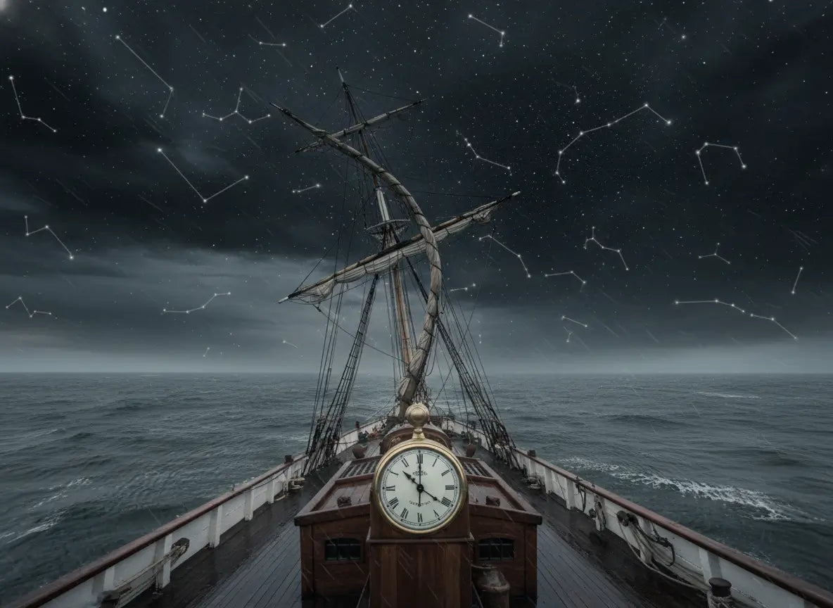 Le navire du Voyageur-Courbe qui se tord sous la tempête.