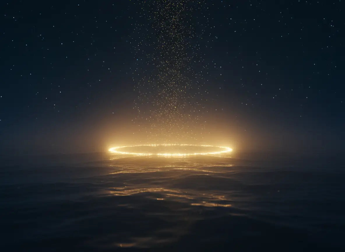 Halo doré puissant au milieu de l'océan.