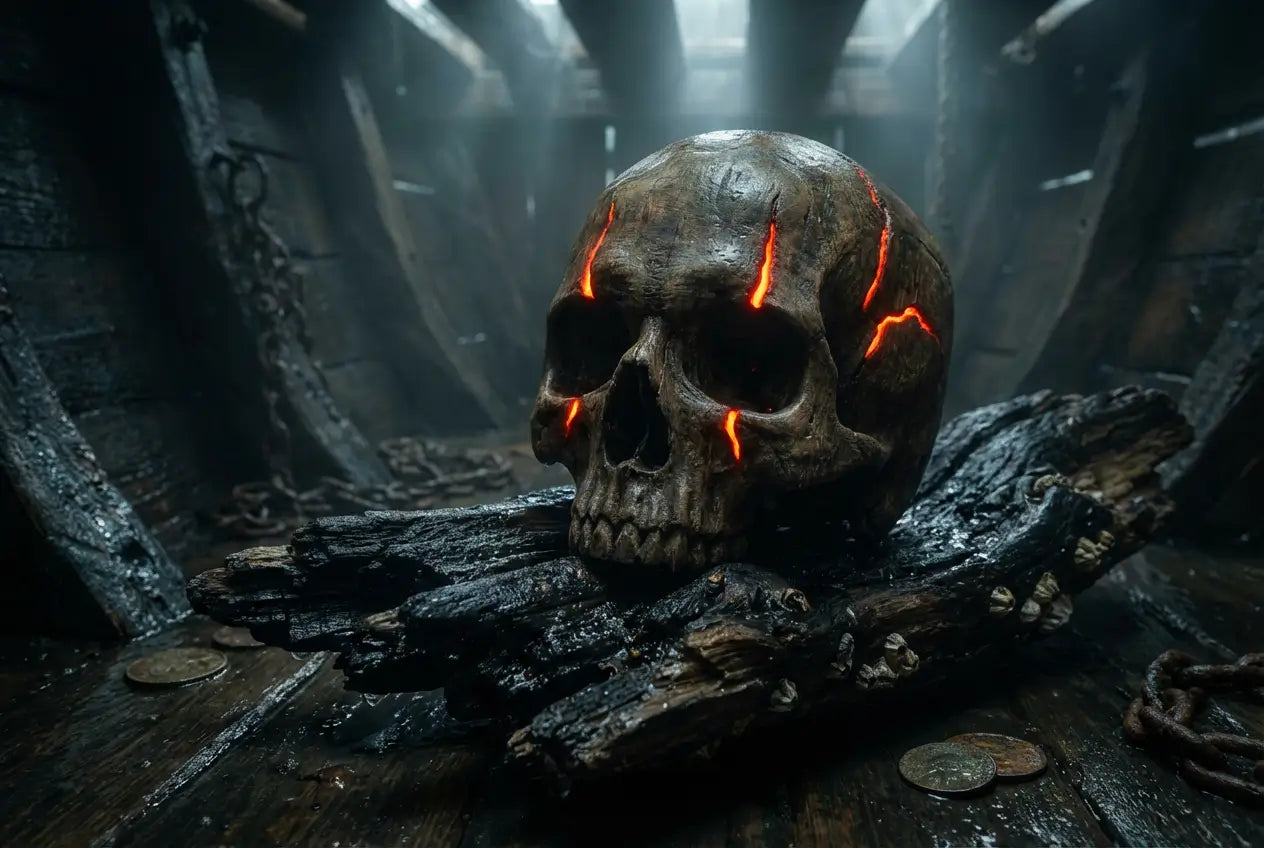 Le crâne aux sept fissures rouges flamboyantes de la malédiction du Reaper's Call.