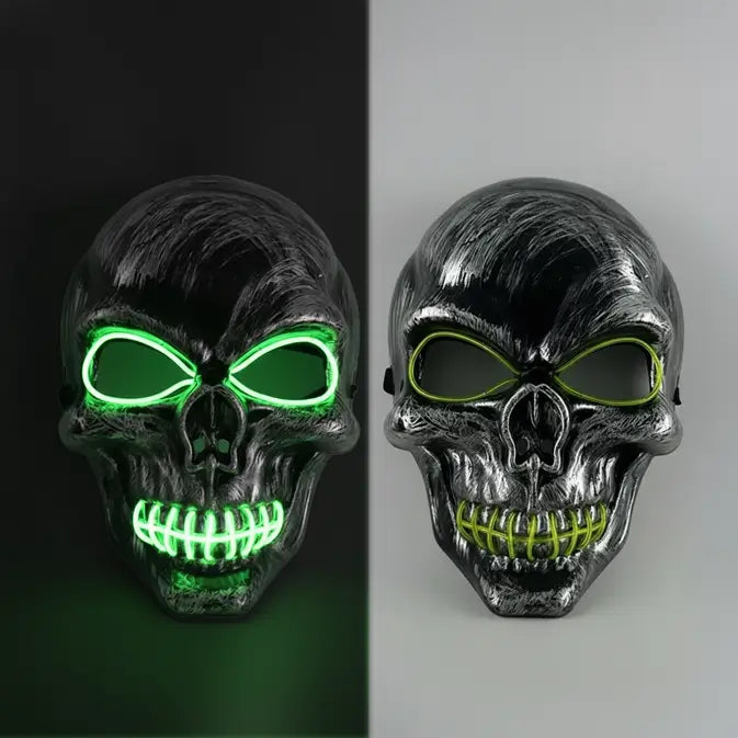 Masque LED vert lumineux, effet néon vert vibrant.