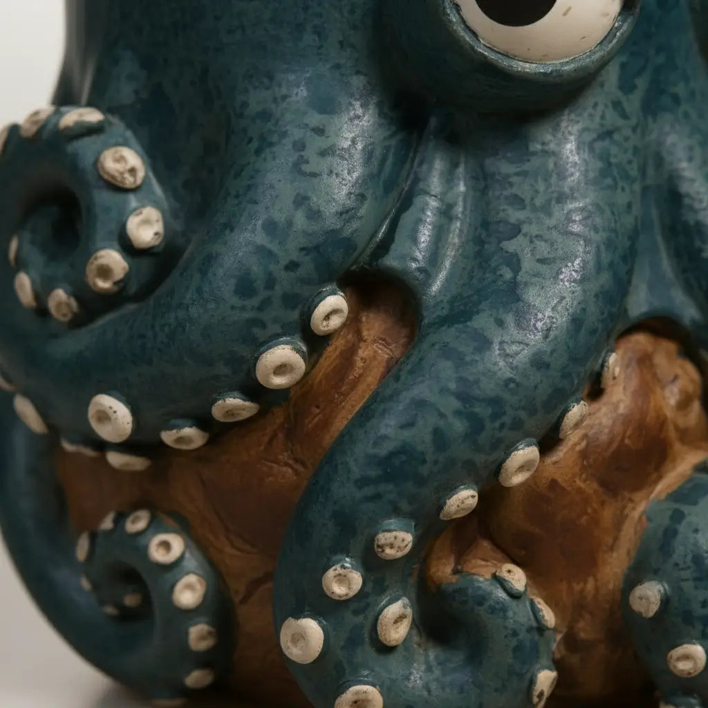 Détail du mug Kraken des Profondeurs montrant les tentacules sculptées.