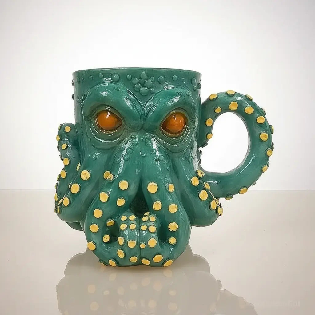 Mug Kraken Émeraude en céramique verte, design marin inspiré des abysses.