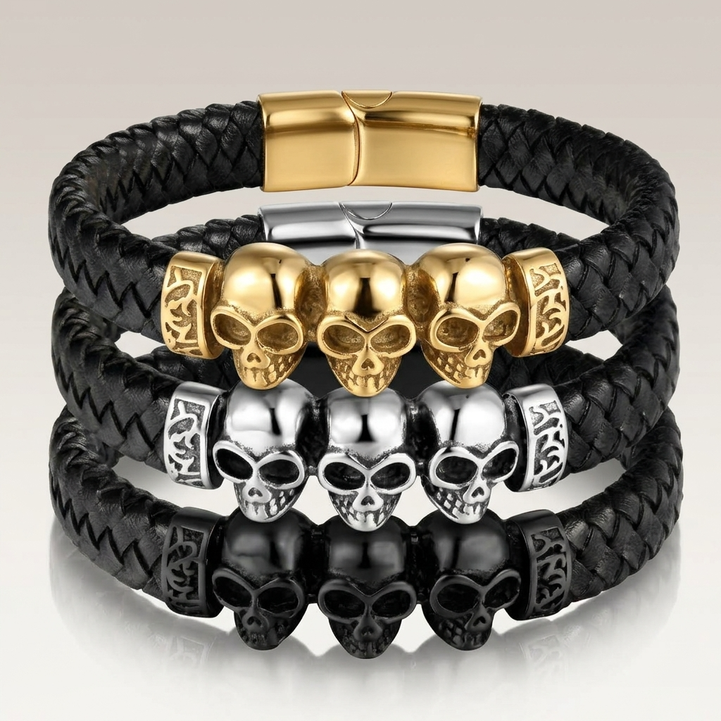 Bracelet des 3 Crânes Maudits | Gamme TÉNÈBRES