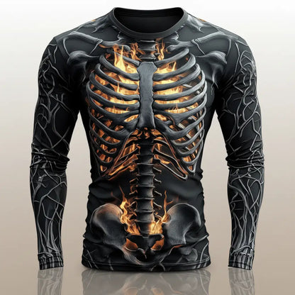 T-shirt Squelette Enflammé présenté à plat sur fond blanc, visuel produit e-commerce.