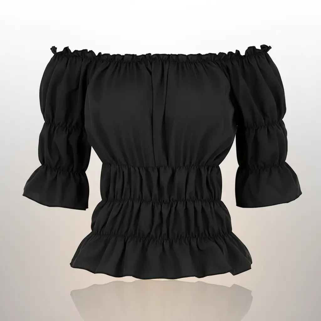 Chemisier noir de la tenue de la navigatrice pirate présenté sur fond blanc.