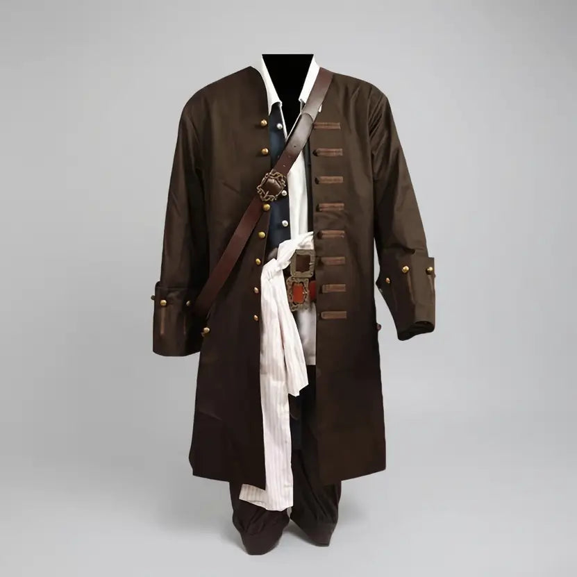 Costume complet Pirate des Caraïbes sur fond blanc.