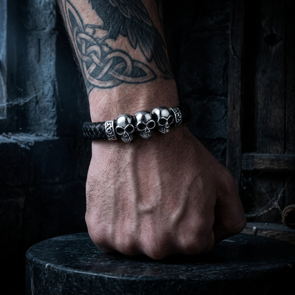Bracelet des 3 Crânes Maudits | Gamme TÉNÈBRES